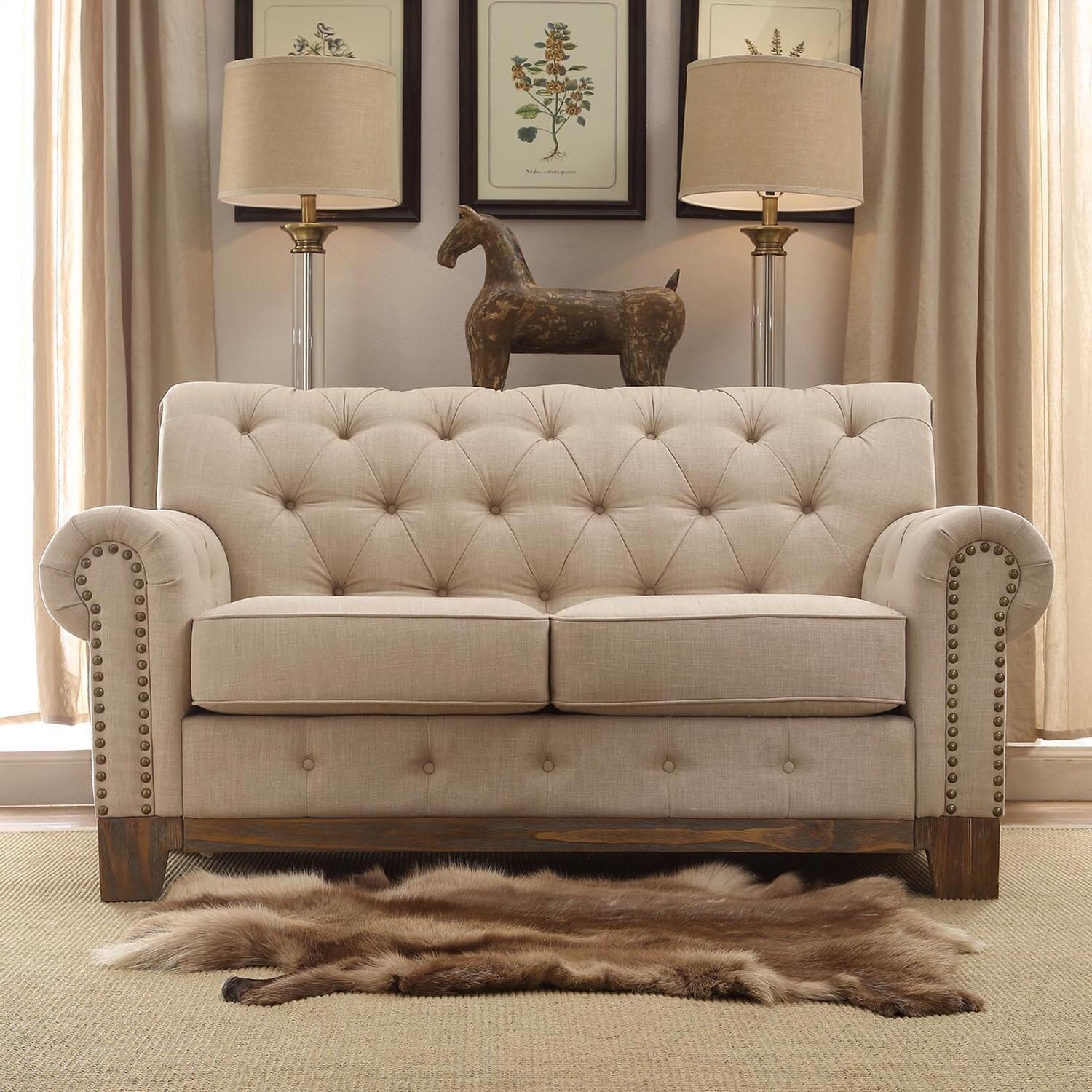 Greenwich Tufted Rolled Arm Nailhead Beige Chesterfield Loveseat By Greenwich Tufted Rolled Arm Nailhead Beige Chesterfield Loveseat By Inspire Q Free Shipping Today 16987019