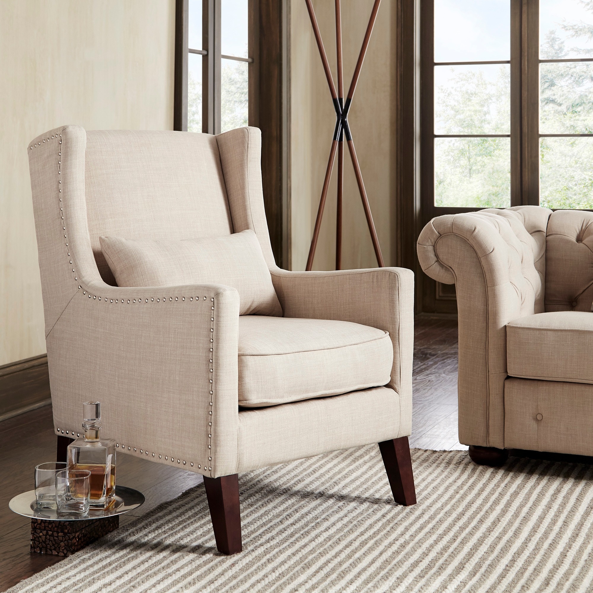 Shop Henry Wingback Nailhead Upholstered Club Chair with Pillow by ...
