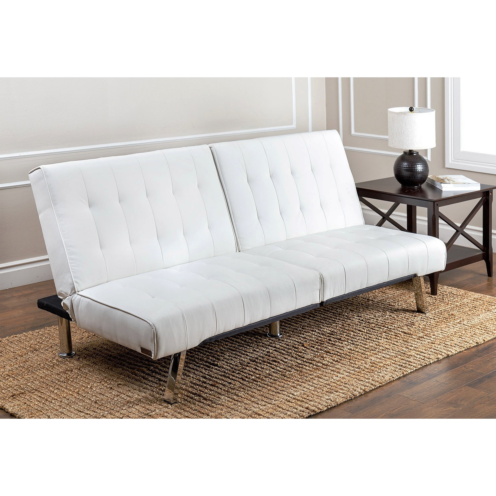 Abbyson Jackson Ivory Leather Foldable Futon Sofa Bed On Abbyson Jackson Ivory Leather Foldable Futon Sofa Bed On Free Shipping Today 9829805