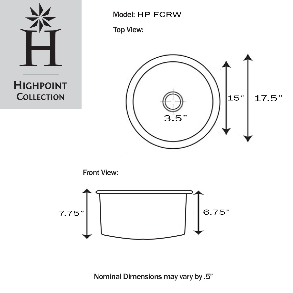 Shop Highpoint Collection White Single Bowl Round Fireclay Island