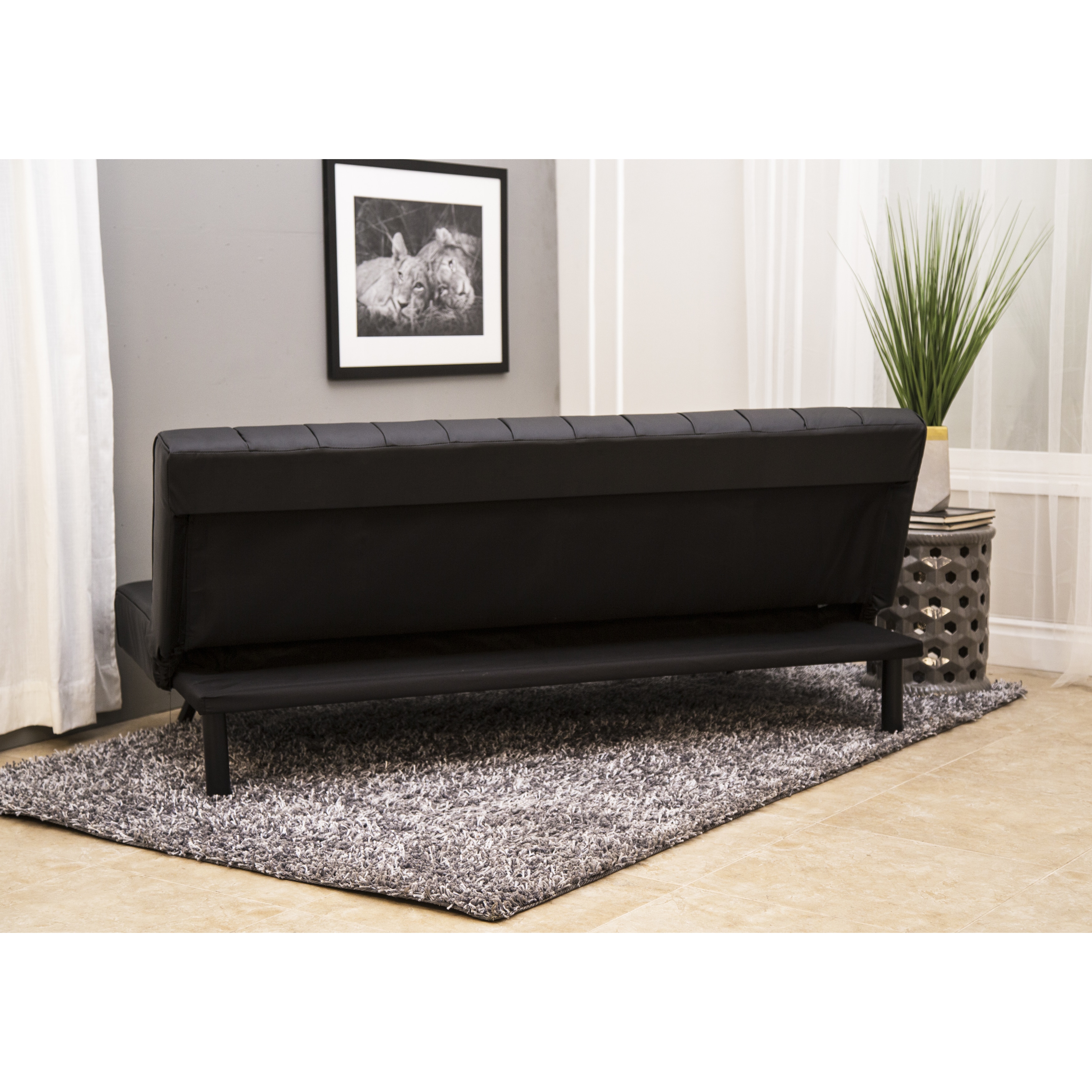 Abbyson Milan Black Faux Leather Stainless Steel Futon Sleeper Abbyson Milan Black Faux Leather Stainless Steel Futon Sleeper Sofa Bed On Free Shipping Today 9922882