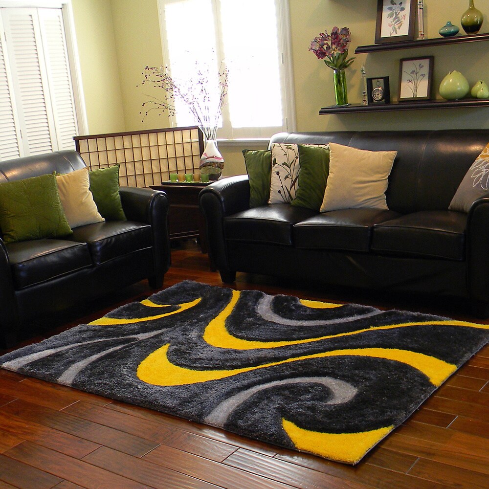 Shop Donnie Ann Shaggy Abstract Wavy Swirl Yellow Area Rug 5 X 7