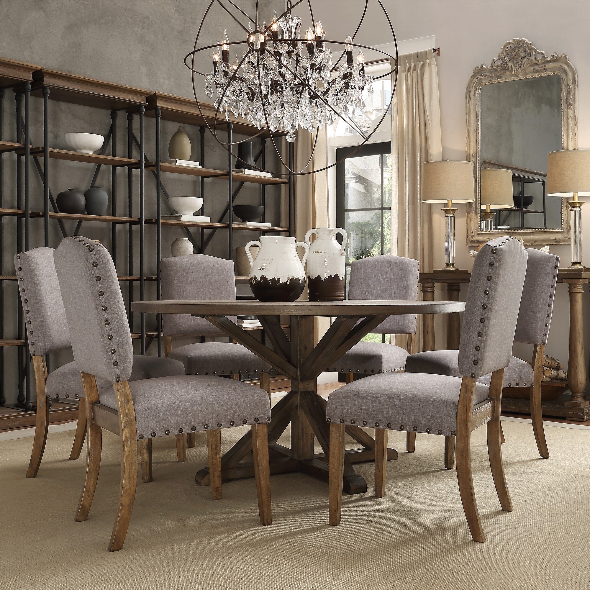 Shop Benchwright Premium Nailhead Upholstered Dining Chairs Set Of 2 By INSPIRE Q Artisan Shop Benchwright Premium Nailhead Upholstered Dining Chairs Set Of 2 By INSPIRE Q Artisan