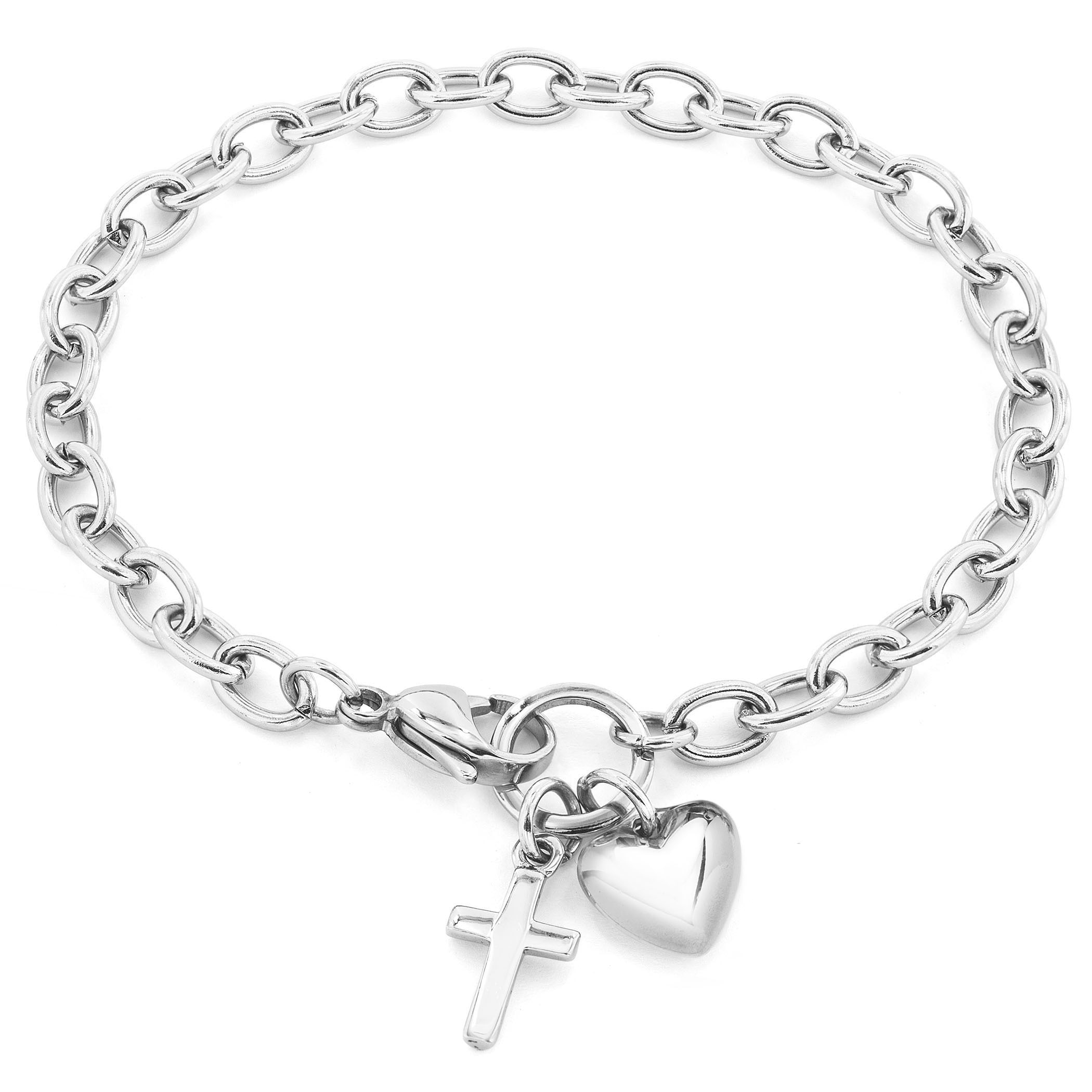 Elya Stainless Steel Heart And Cross Charm Bracelet On Elya Stainless Steel Heart And Cross Charm Bracelet On Free Shipping Orders Over 45 9985589