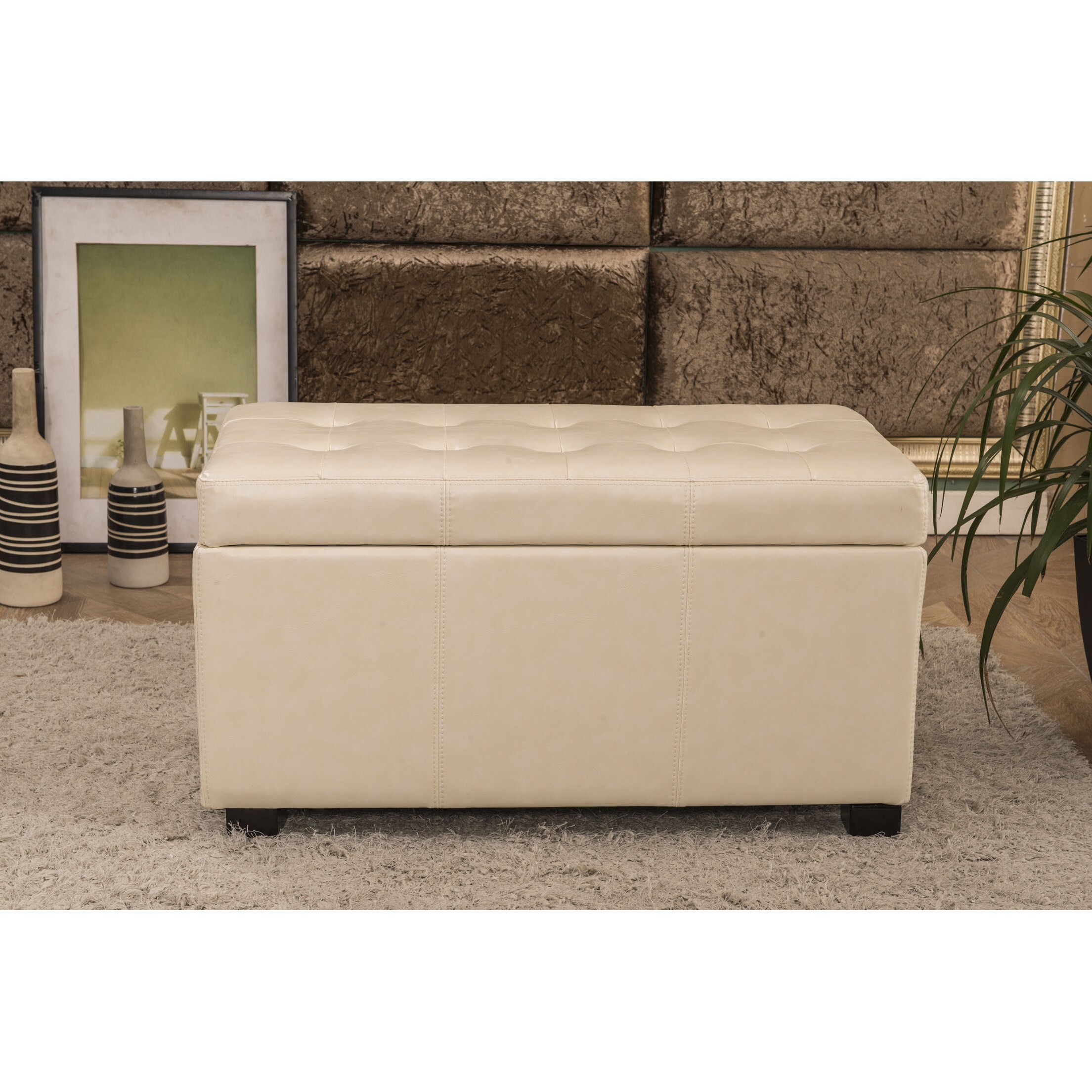 Shop Traditional Waxed Texture Tufted Storage Bench Ottoman More