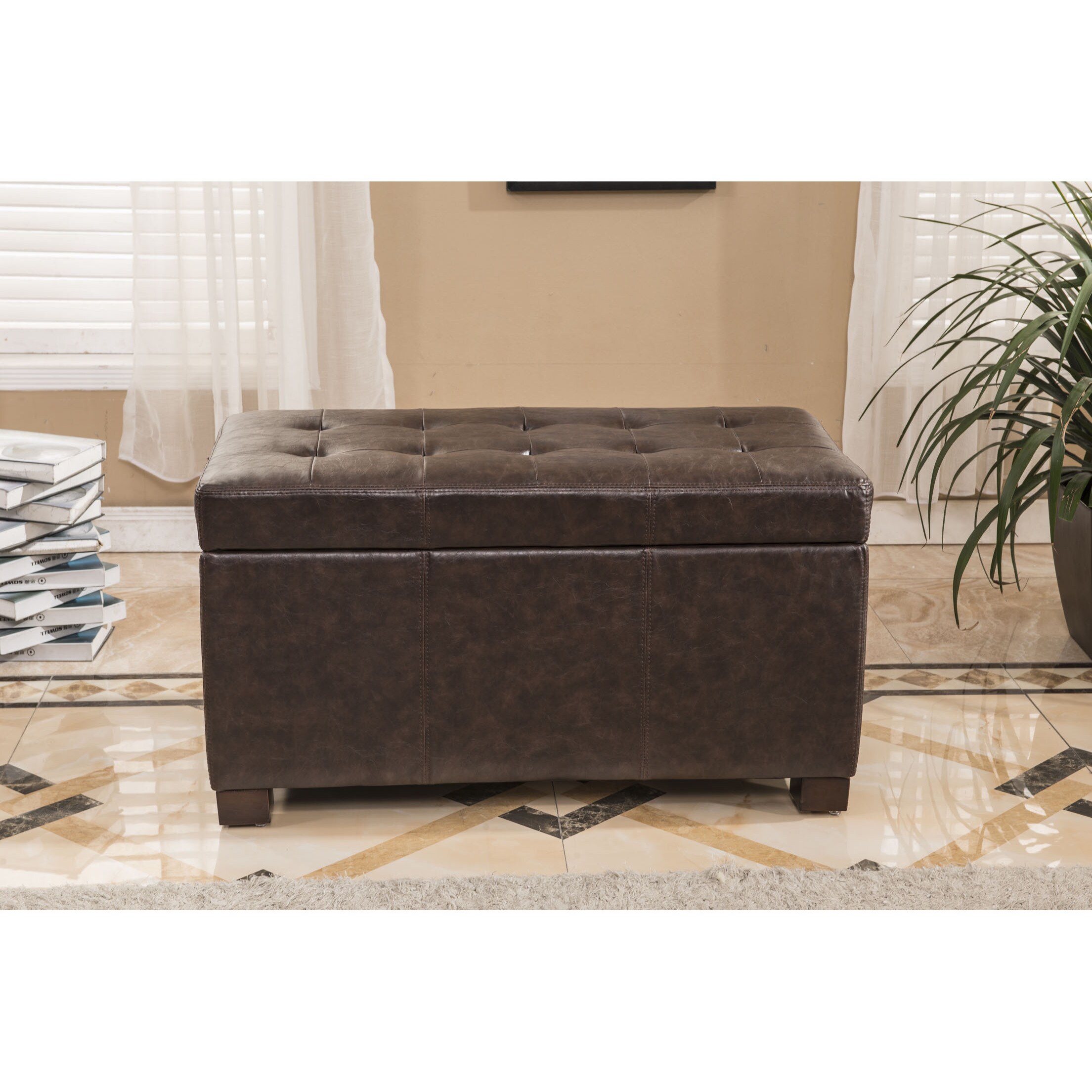 Shop Traditional Waxed Texture Tufted Storage Bench Ottoman More