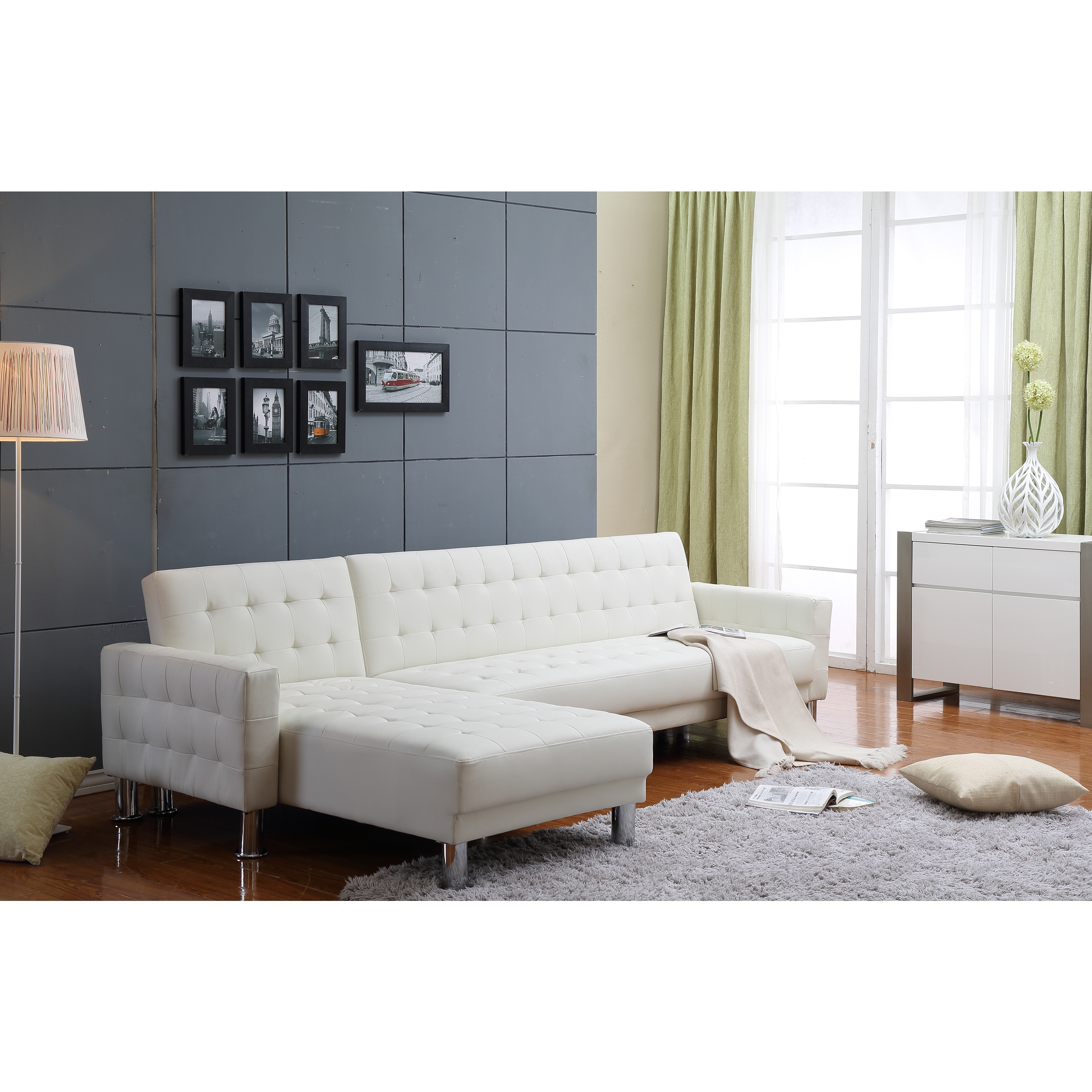 The Hom Marsden 2 Piece White Tufted Bi Cast Leather Sectional The Hom Marsden 2 Piece White Tufted Bi Cast Leather Sectional Sofa Bed Free Shipping Today 9991536