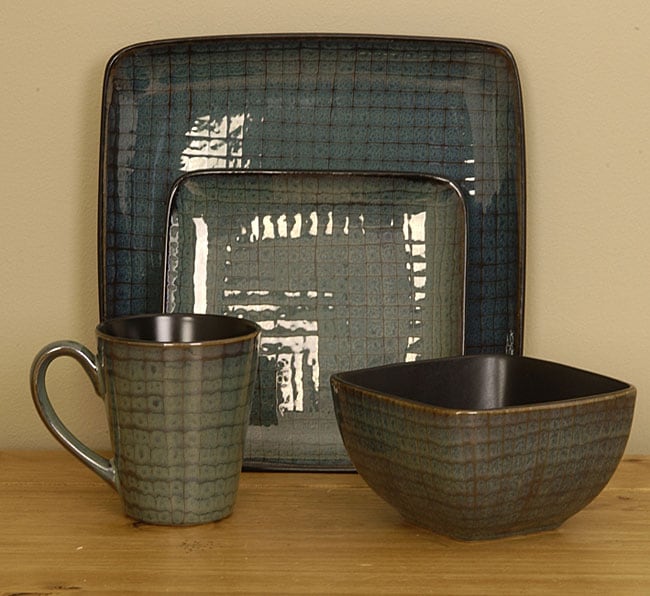 Shop Cuisinart 16-piece Square Teal Dinnerware Set - Free Shipping ... Shop Cuisinart 16-piece Square Teal Dinnerware Set - Free Shipping ...