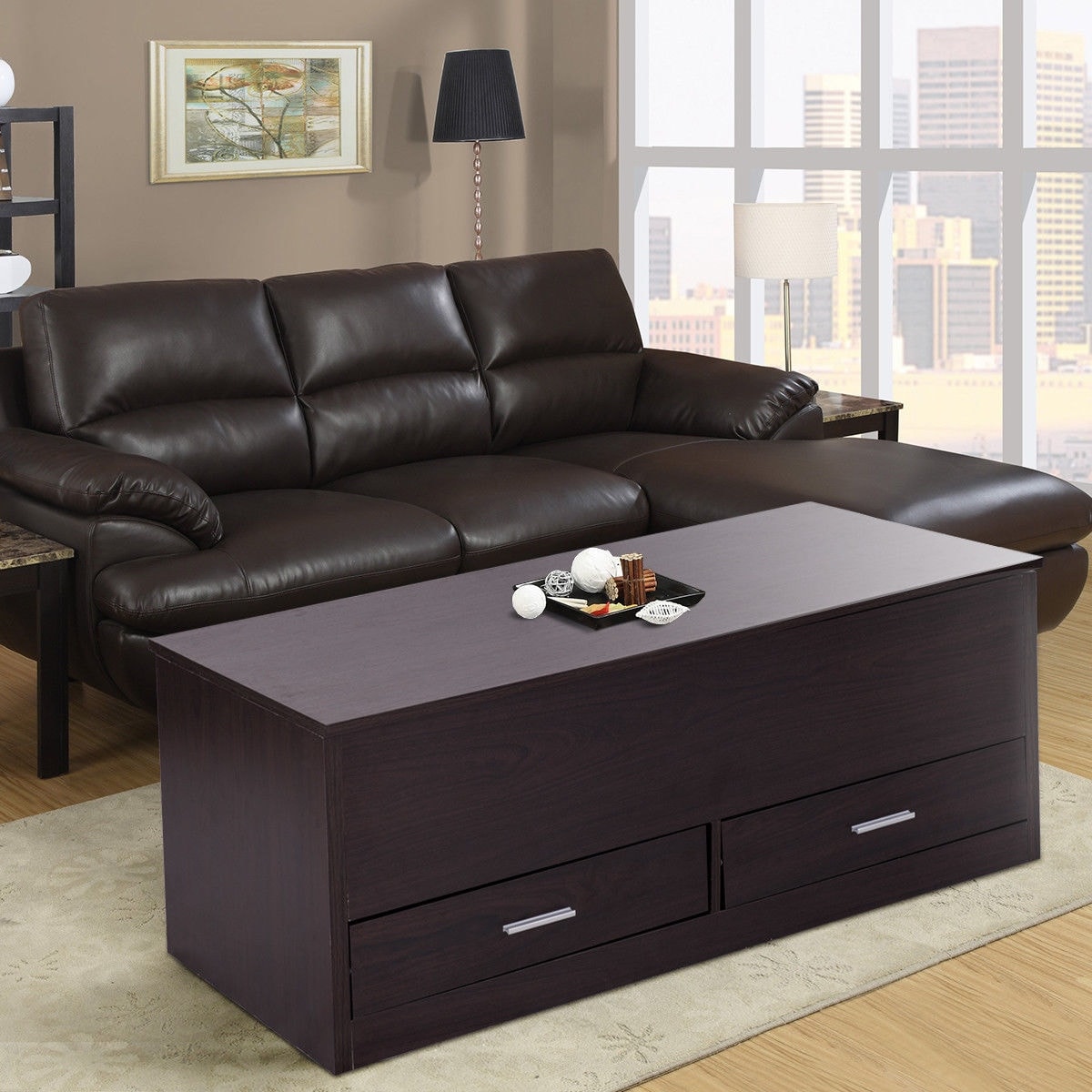 Costway Slide Top Coffee Table W Hidden Compartment And 2 Costway Slide Top Coffee Table W Hidden Compartment And 2 Drawers Living Room Furniture Espresso Free Shipping Today 20489046