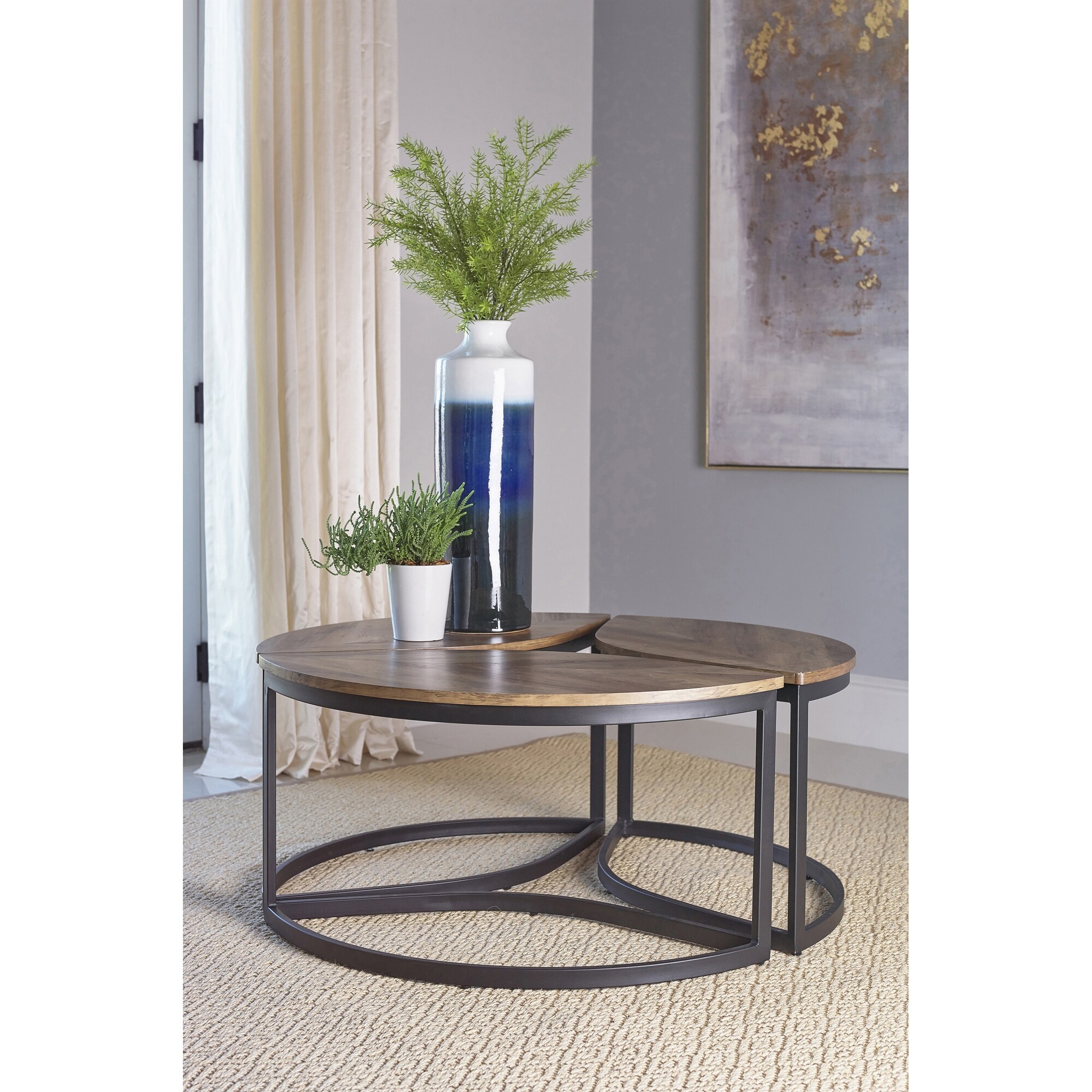 Sedona Walnut And Black Modular Trio Leaf Coffee Table Overstock 33988553