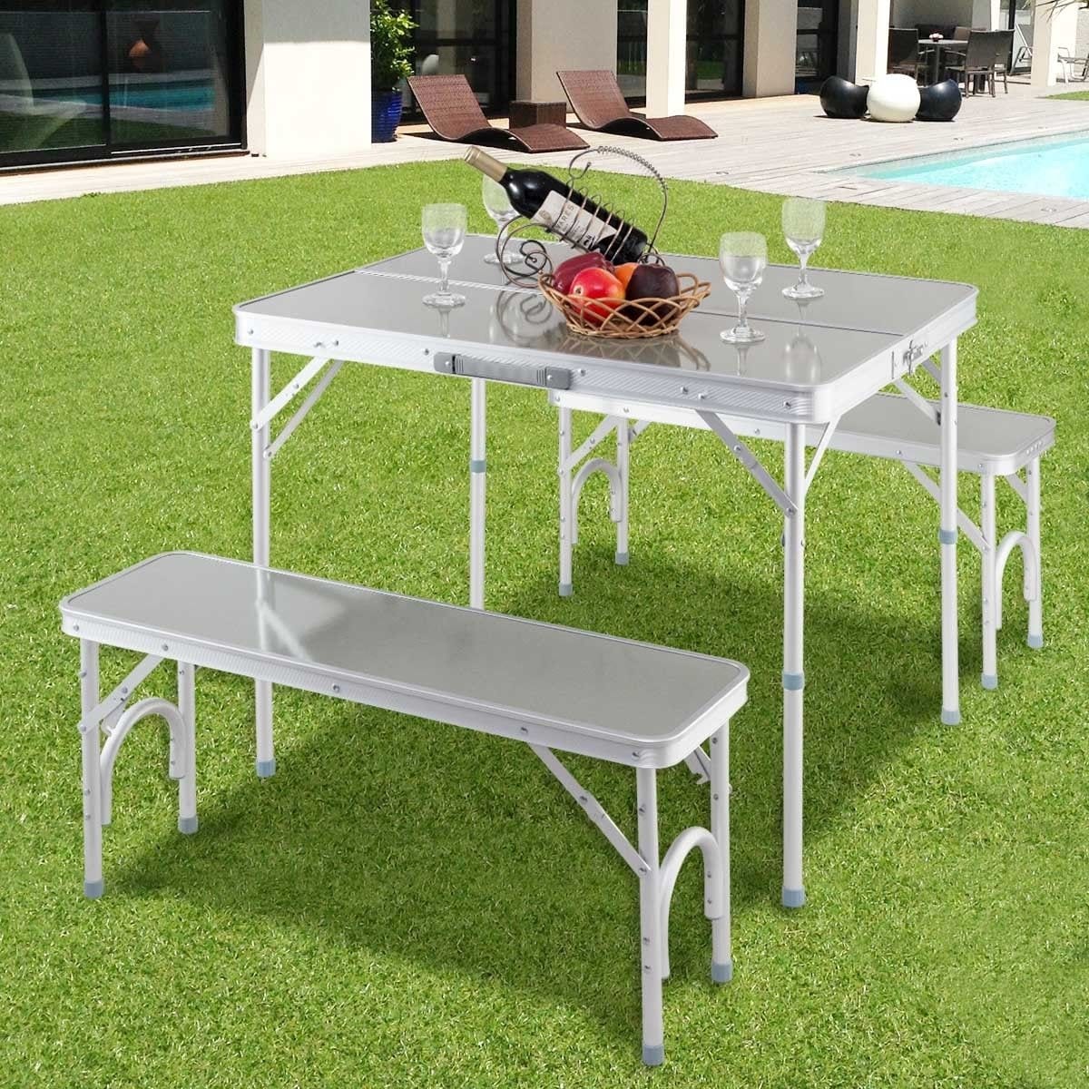 Costway Aluminum Portable Folding Picnic Table Camping Suitcase Costway Aluminum Portable Folding Picnic Table Camping Suitcase W Bench 4 Seat Outdoor On Free Shipping Today 18797914