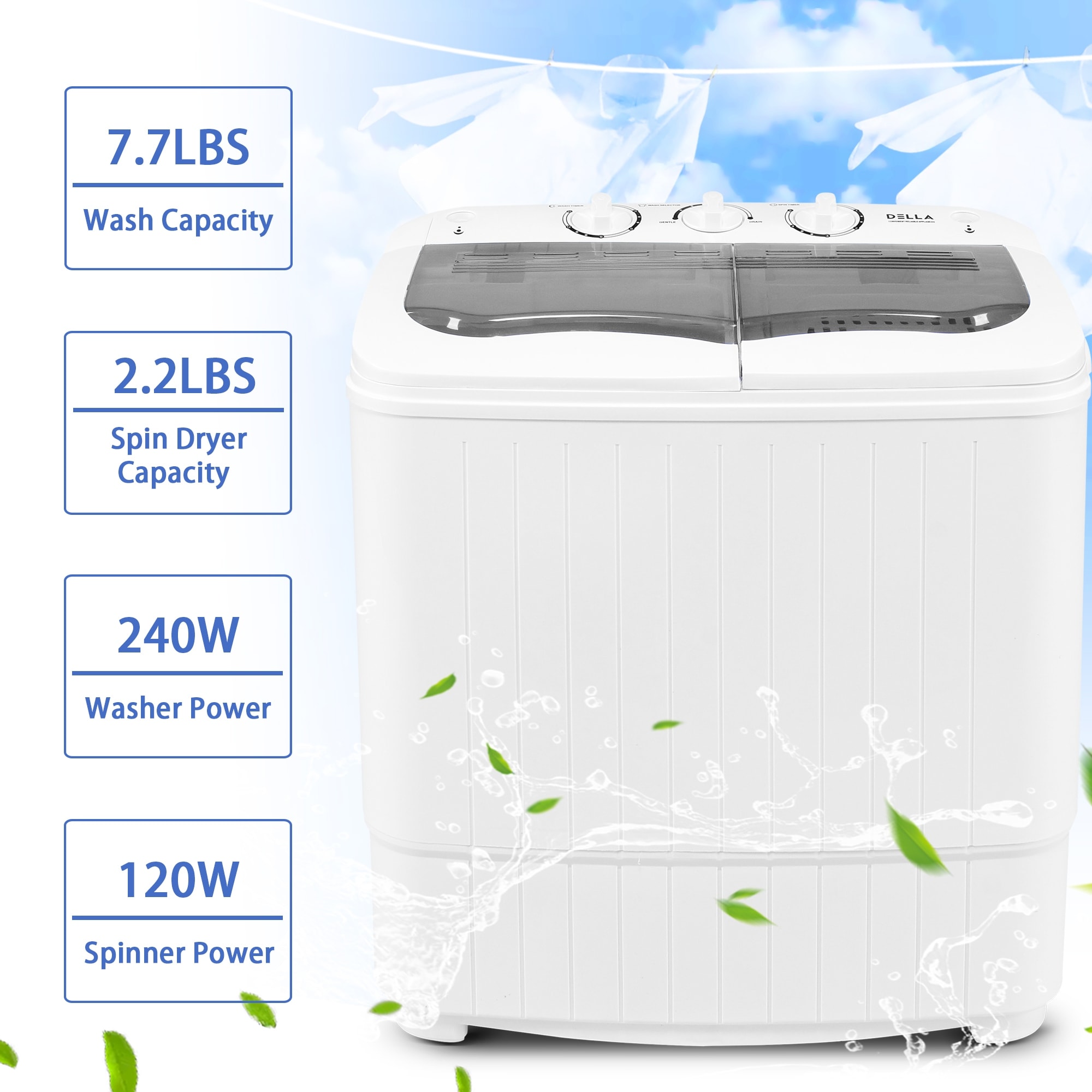 Shop Della Mini Washing Machine Portable Compact Washer And Spin Dry Cycle With Built In Pump Overstock 15979249