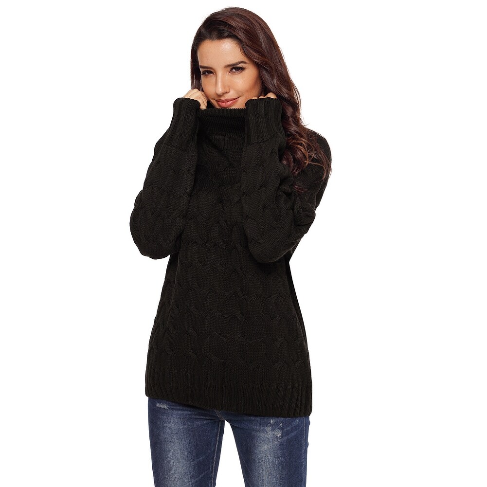 black cable knit turtleneck