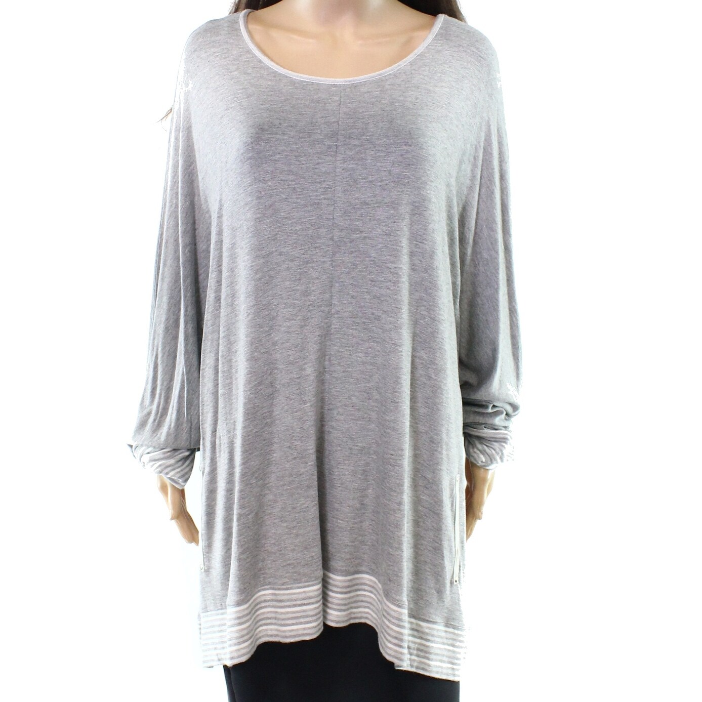 Shop Erin London New Gray Women S 3x Plus Striped Hem Scoop Neck