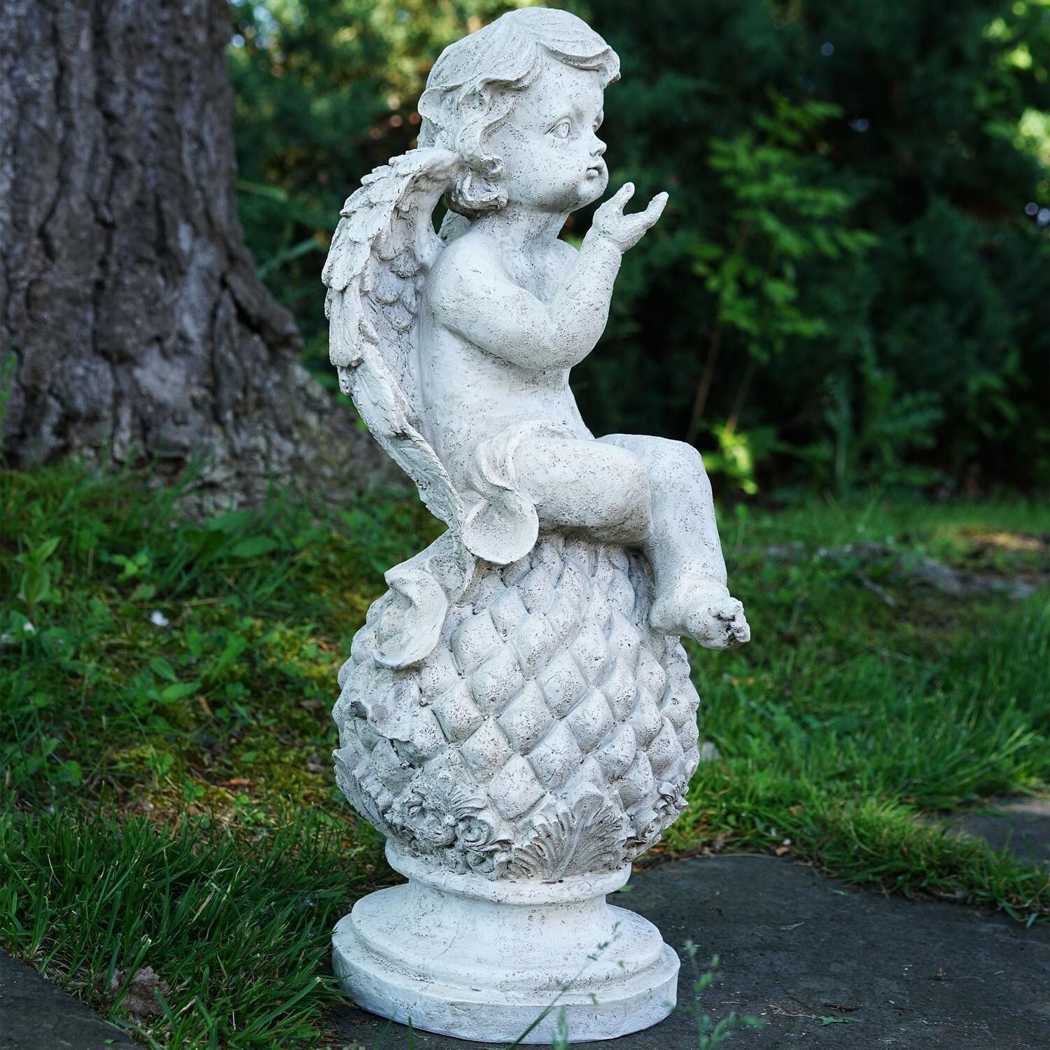 1825 Cherub Angel Sitting On Finial Holding A Bird Outdoor 1825 Cherub Angel Sitting On Finial Holding A Bird Outdoor