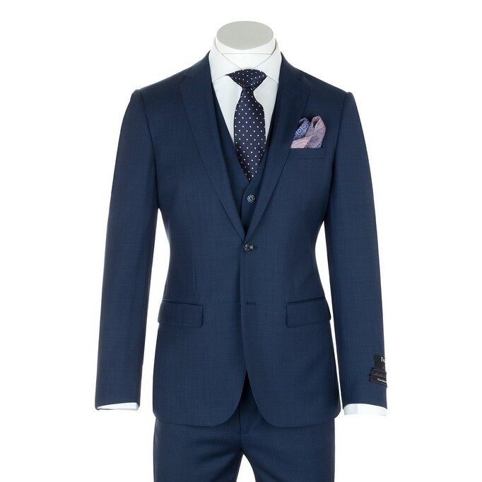 Pure Wool Dress Pants by Tiglio Luxe TIG1002 Navy Flat Front