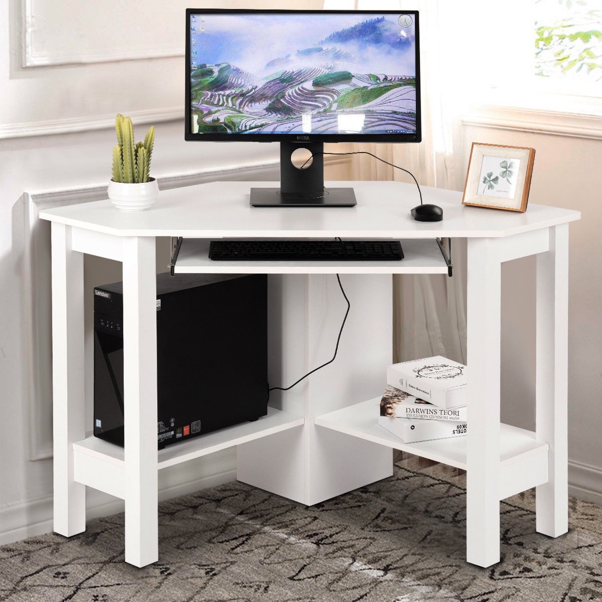 Costway Wooden Corner Desk With Drawer Computer Pc Table Study Costway Wooden Corner Desk With Drawer Computer Pc Table Study Office Room White On Free Shipping Today 22893653