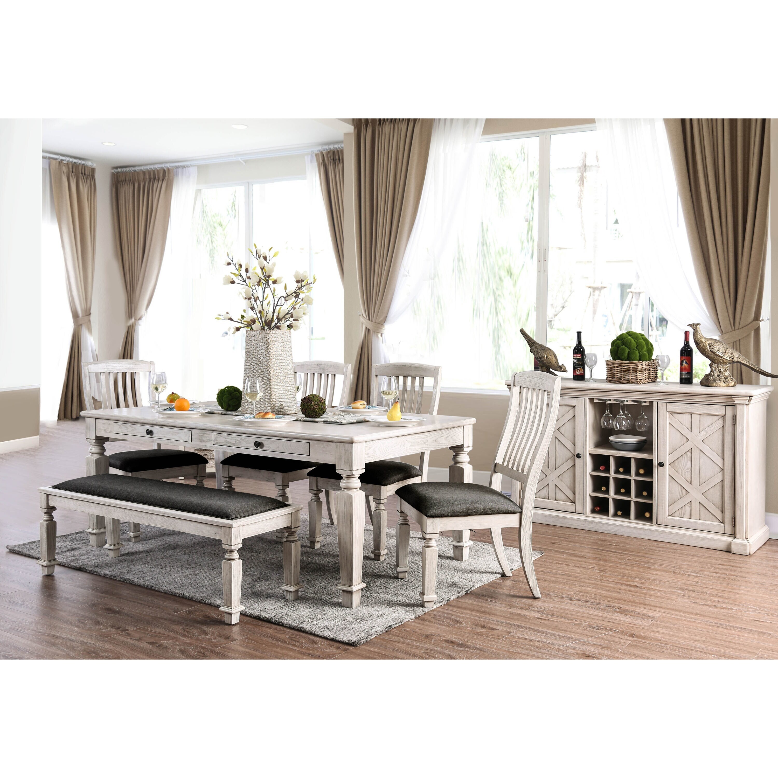 Shop Furniture Of America Hish Rustic White Fabric Dining Chairs