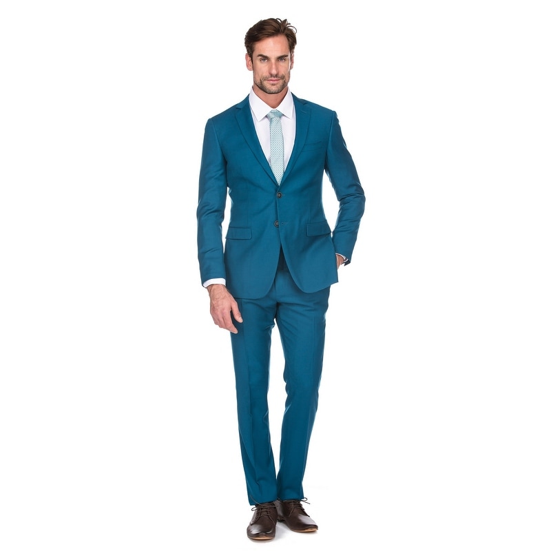 Shop Porto Filo 100 Wool Teal Color 2pcs Slim Suit Coat Pant