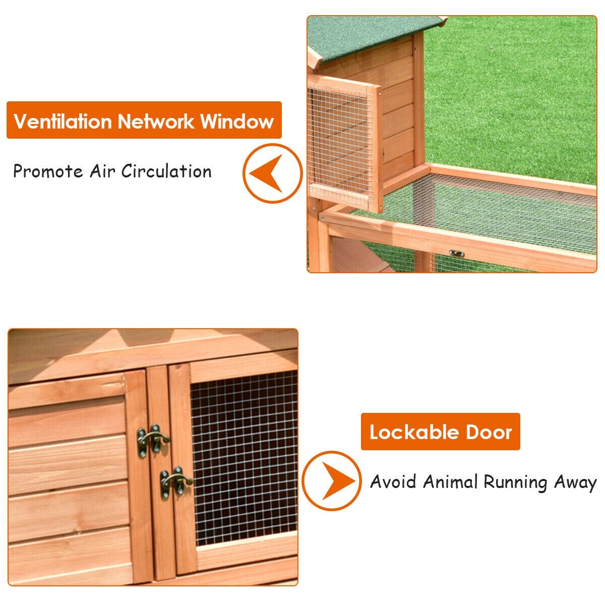 Gymax 56 Pet Supplies Wooden House Rabbit Hutch Chicken Coops Cage W Tray Run Outdoor Natural Color