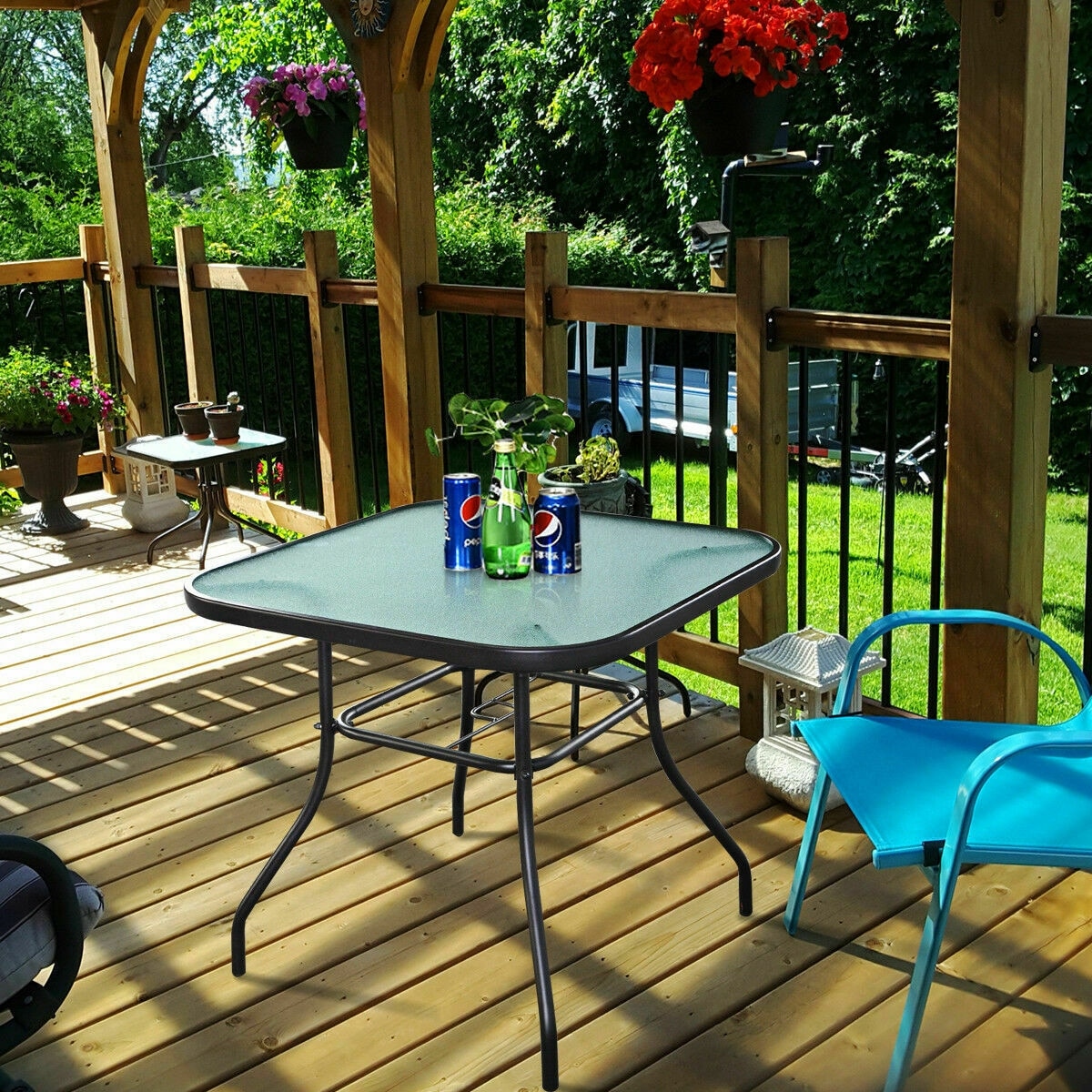 Costway 32 1 2 Patio Square Bar Dining Table Gl Deck Costway 32 1 2 Patio Square Bar Dining Table Gl Deck Outdoor Furniture Garden Pool Dark Bronze Brown Free Shipping Today