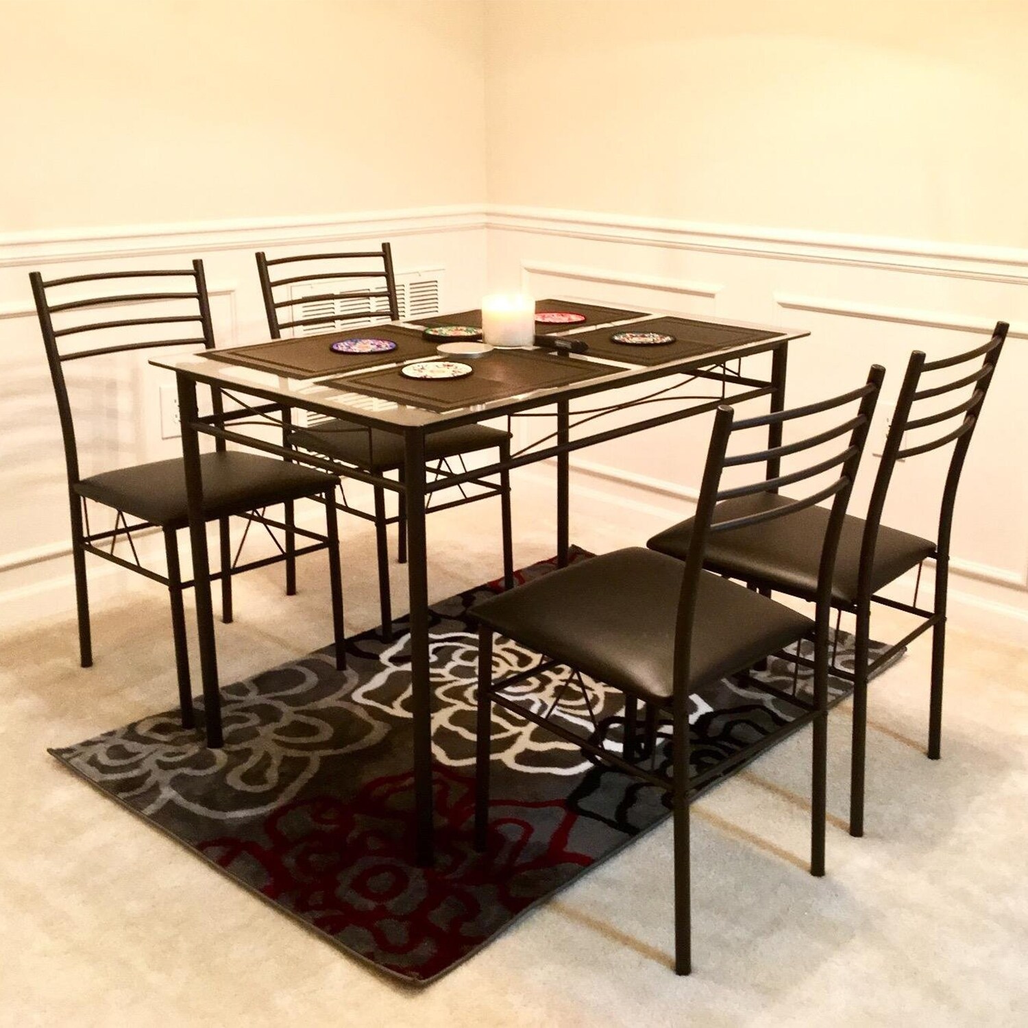 VECELO Glass Dining Table Set With 4 Chairs Kitchen Table Set