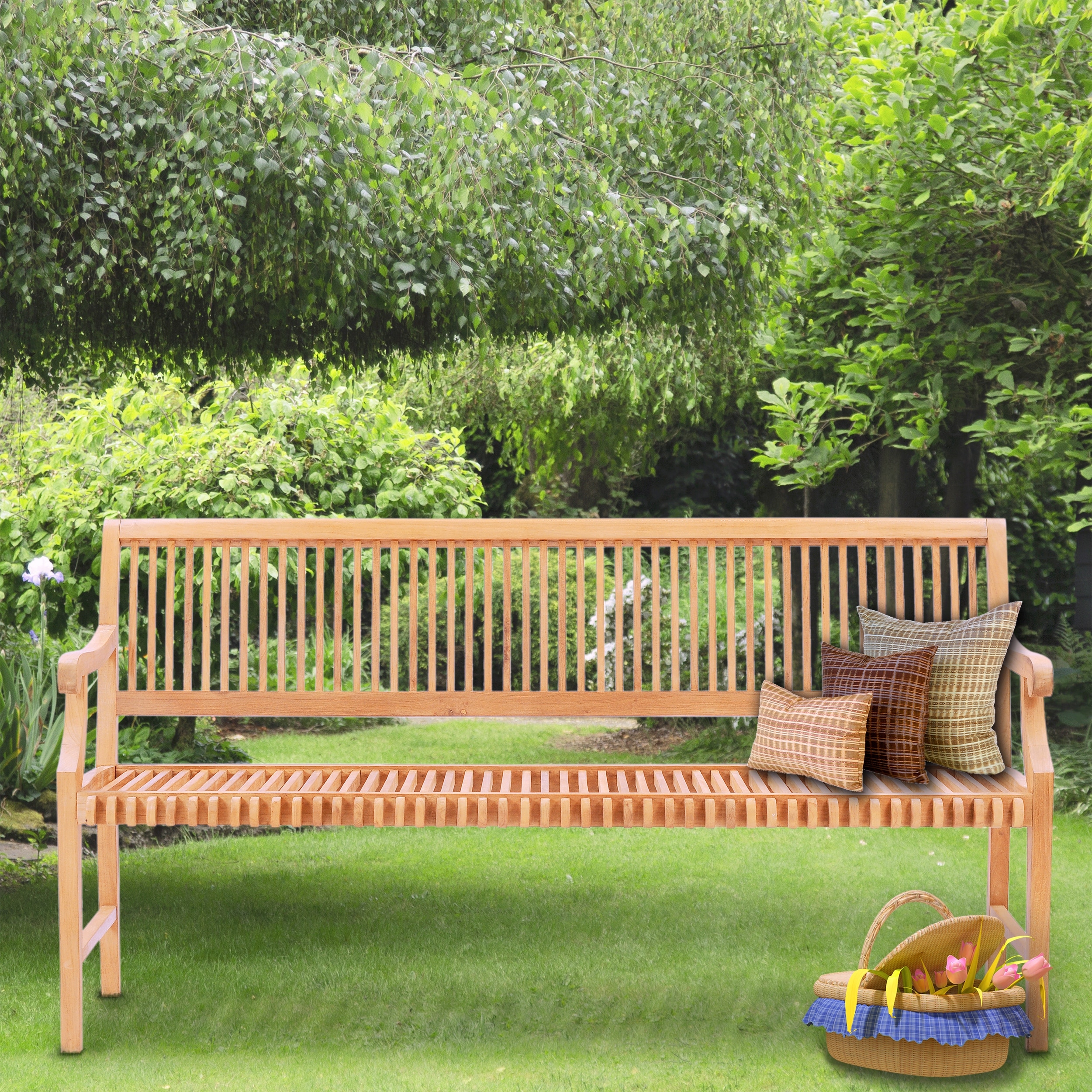 Chic Teak Castle Outdoor Teak Wood Patio Garden Bench With Arms 6 Foot Overstock 31411465