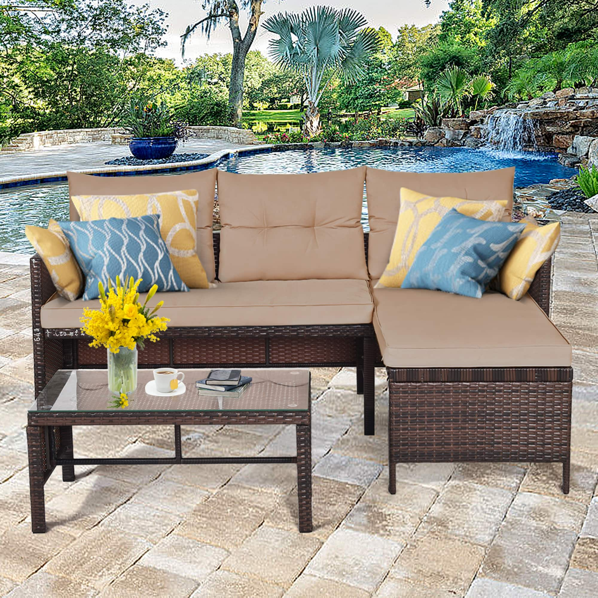 3 Pieces Outdoor Furniture Set Rattan Wicker Sofa Table Garden Patio On Sale Overstock 31291770