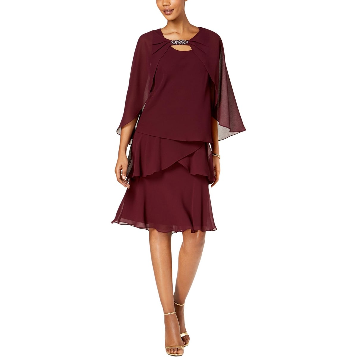 Shop SL Fashions Womens Capelet Dress Cape Sleeves Knee-Length - Ships To  Canada - Overstock - 26419079