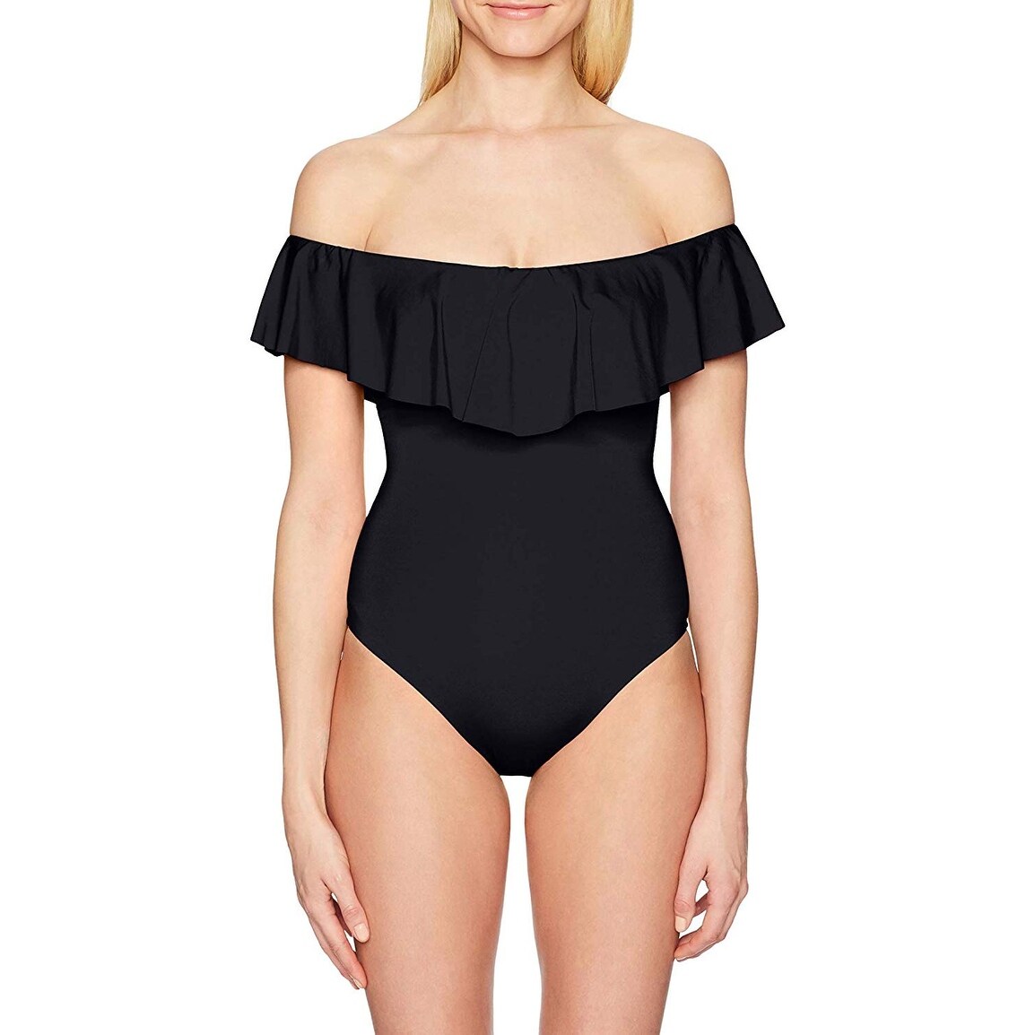 Shop Trina Turk Women S Off Shoulder Ruffle One Piece Swimsuit