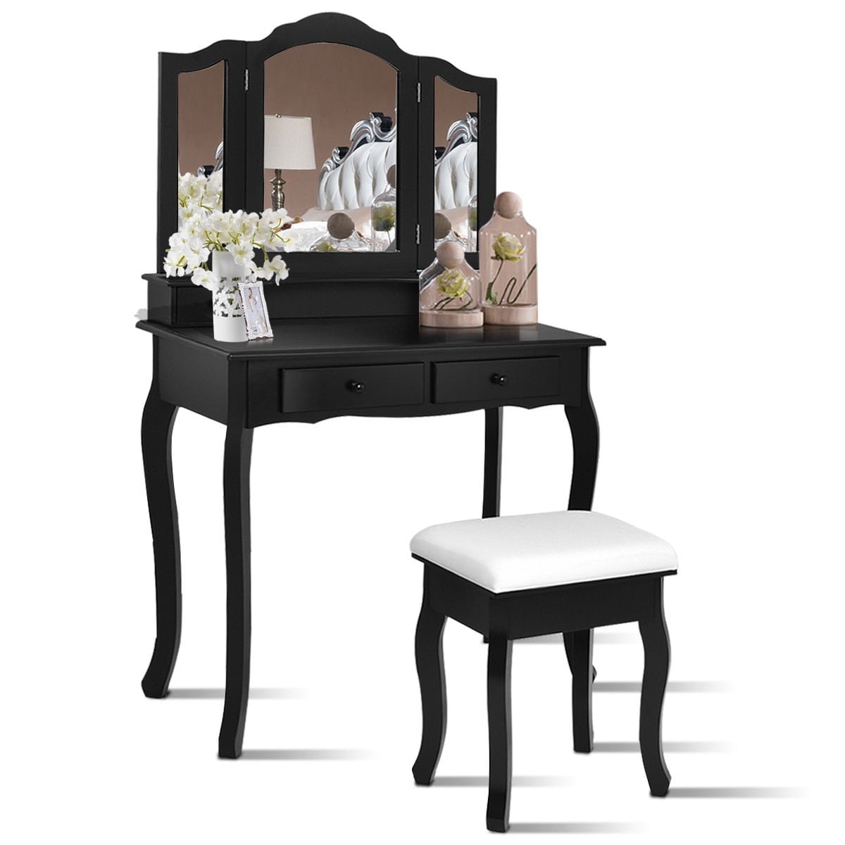 Shop Costway Vanity Makeup Dressing Table Set bathroom W/Stool 4 ... Shop Costway Vanity Makeup Dressing Table Set bathroom W/Stool 4 ...
