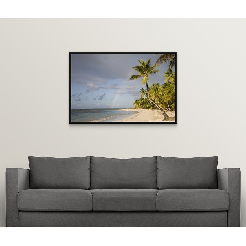 Dominican Republic Puerto Plata Rainbow Over Palm Trees On Beach Multi Color
