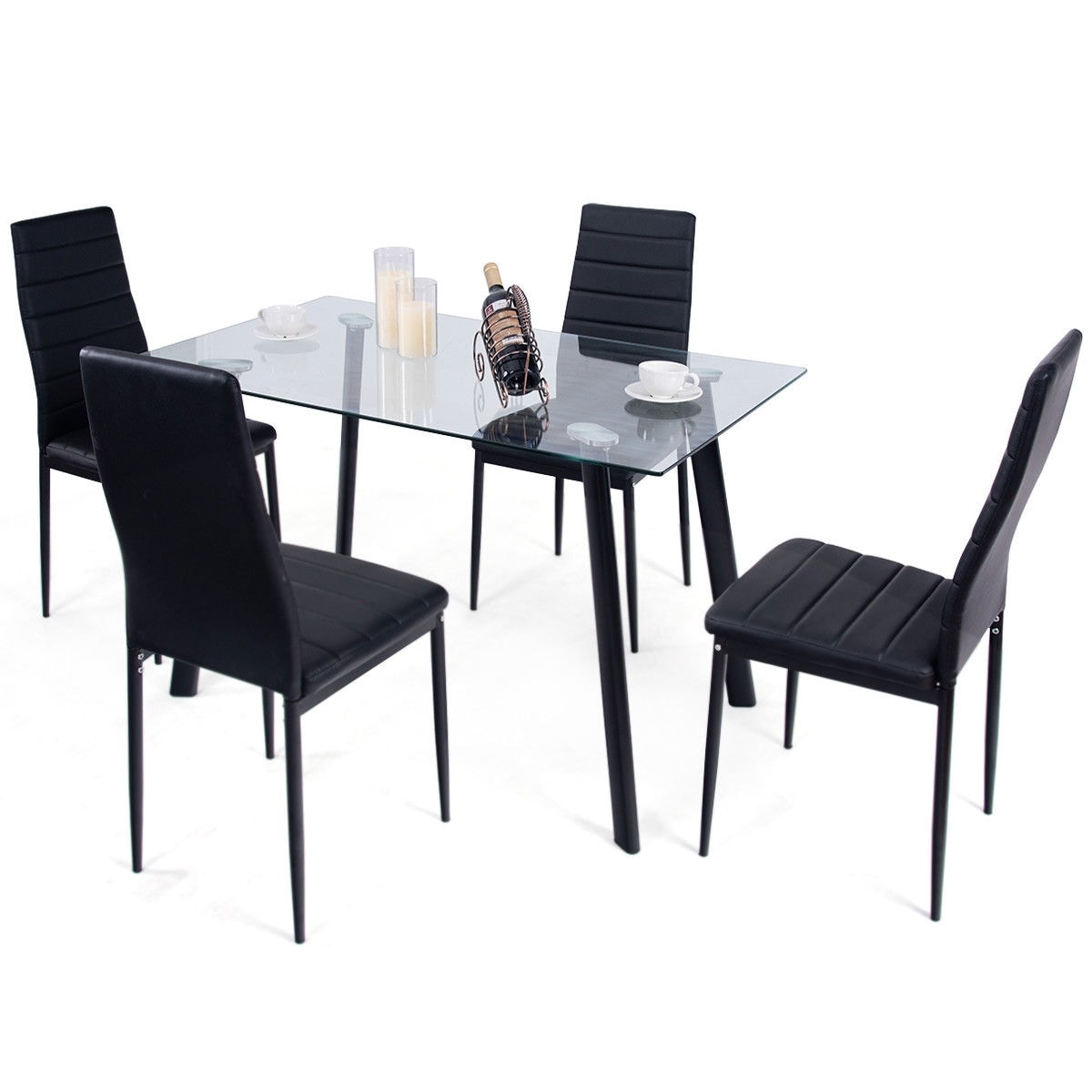 Shop Costway Modern Glass Dining Table Set Tempered Glass Top PVC