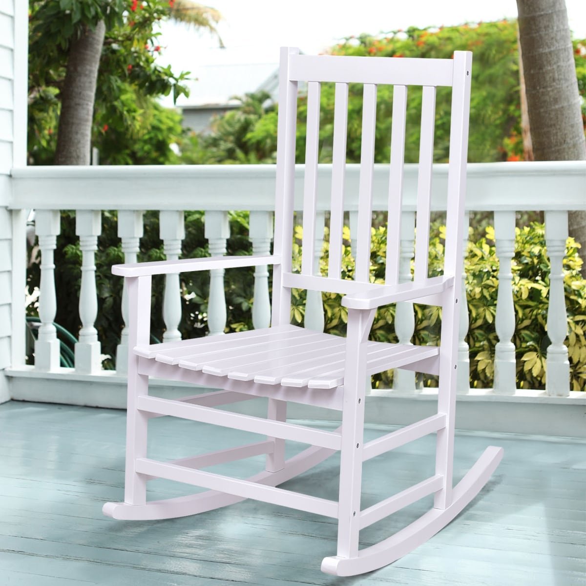 Costway Solid Wood Rocking Chair Rocker Porch Indoor Outdoor Costway Solid Wood Rocking Chair Rocker Porch Indoor Outdoor Patio Furniture White Single
