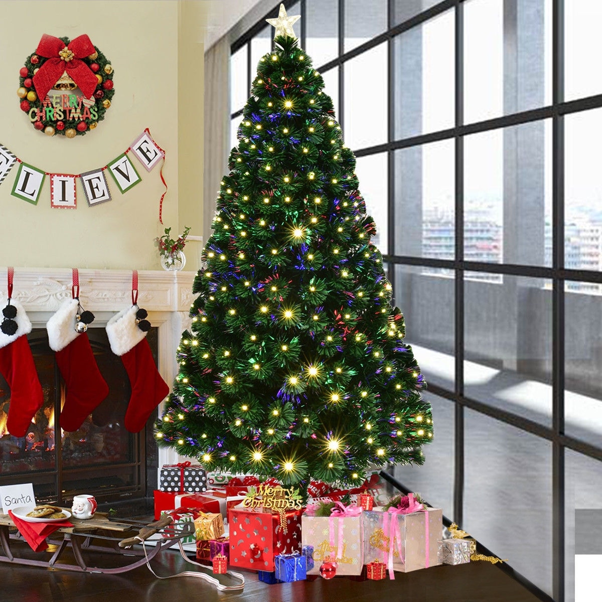 Costway 6 Pre Lit Fiber Optic Artificial Christmas Tree W 180 Costway 6 Pre Lit Fiber Optic Artificial Christmas Tree W 180 Led Lights Top Star