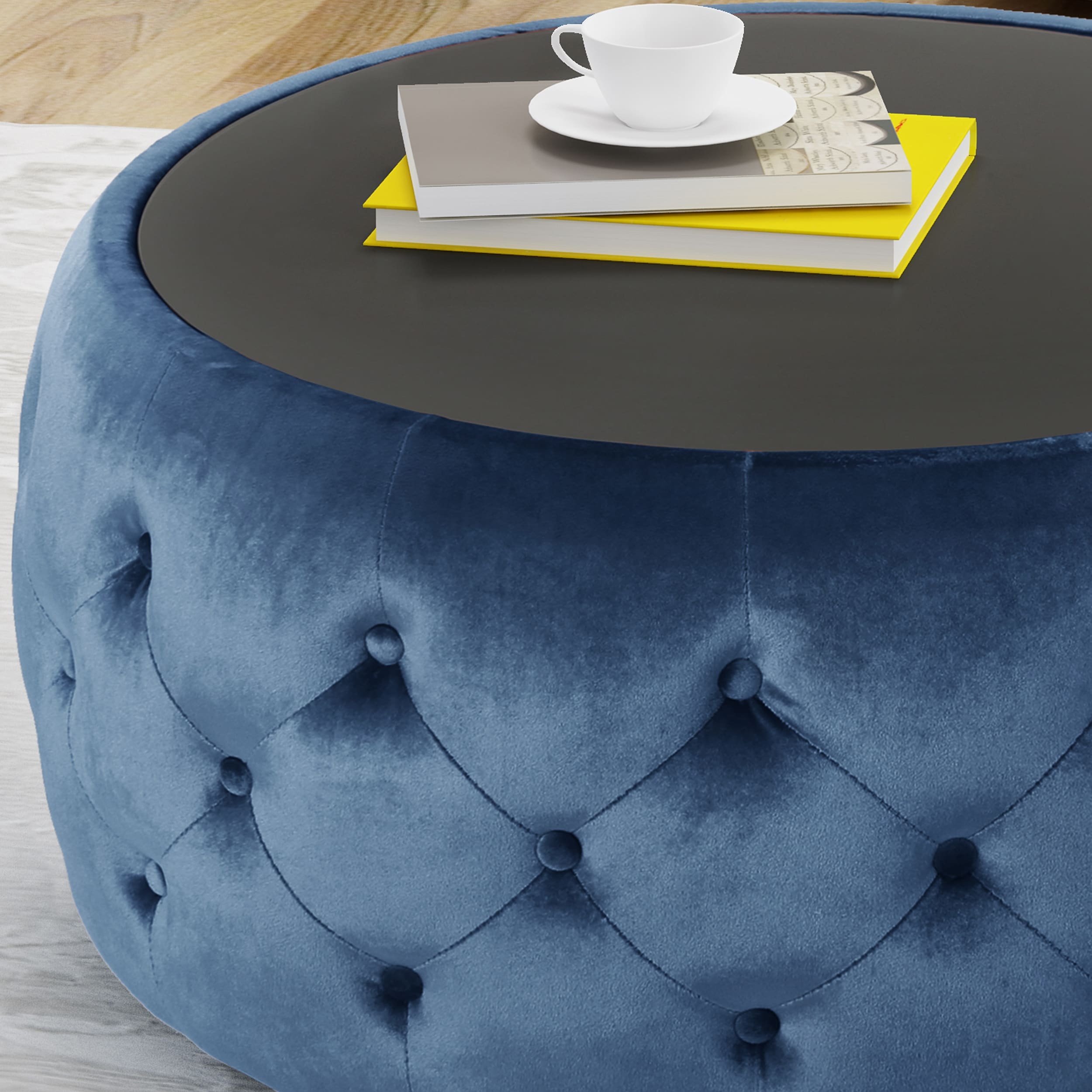Chana Glam Velvet And Tempered Glass Coffee Table Ottoman By Christopher Knight Home On Sale Overstock 21177350