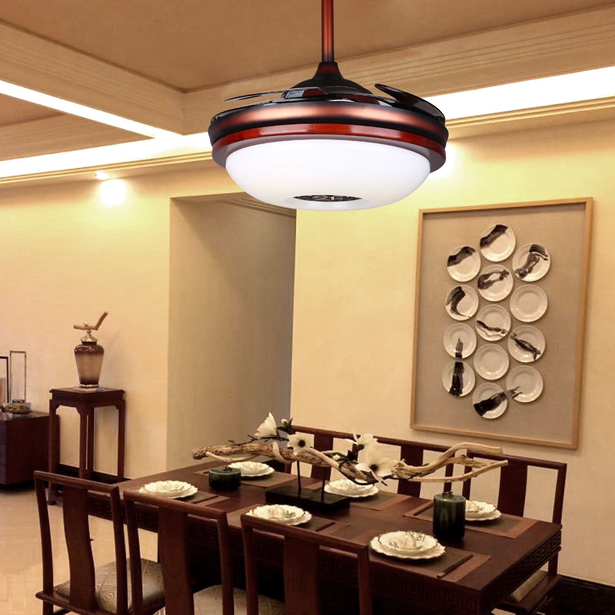 Shop Round Retractable 4 Blades LED Ceiling Fan With Remote Shop Round Retractable 4 Blades LED Ceiling Fan With Remote