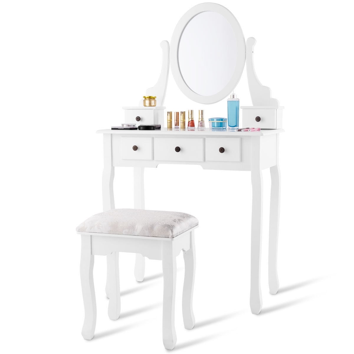 Shop Costway Makeup Desk Vanity Dressing Table Set W Oval Mirror