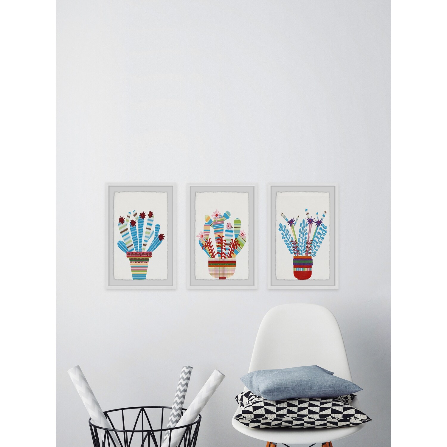 Marmont Hill Mh Wags 38 Wfpfl 48 24 X 48 Three Panel Framed Giclee Succulent Blue