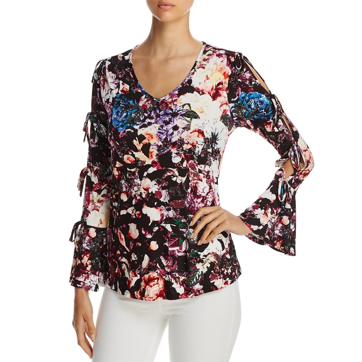 Shop Cupio Womens Casual Top Floral Print Cold Shoulder Overstock 23139162