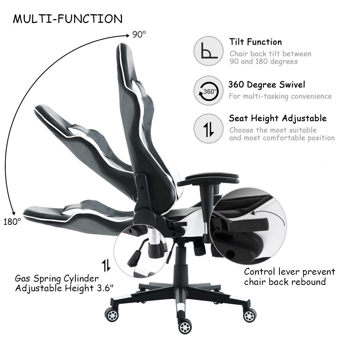 Costway Gaming Chair High Back Racing Recliner Office W Costway Gaming Chair High Back Racing Recliner Office W Lumbar Support Footrest Free Shipping Today 18770733