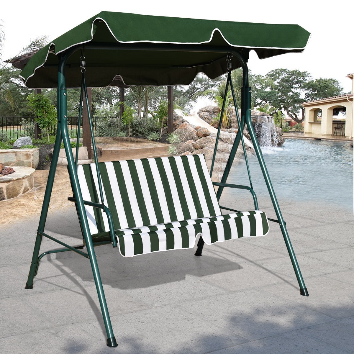 Costway Loveseat Patio Canopy Swing Glider Hammock Cushioned Costway Loveseat Patio Canopy Swing Glider Hammock Cushioned Steel Frame Outdoor Green