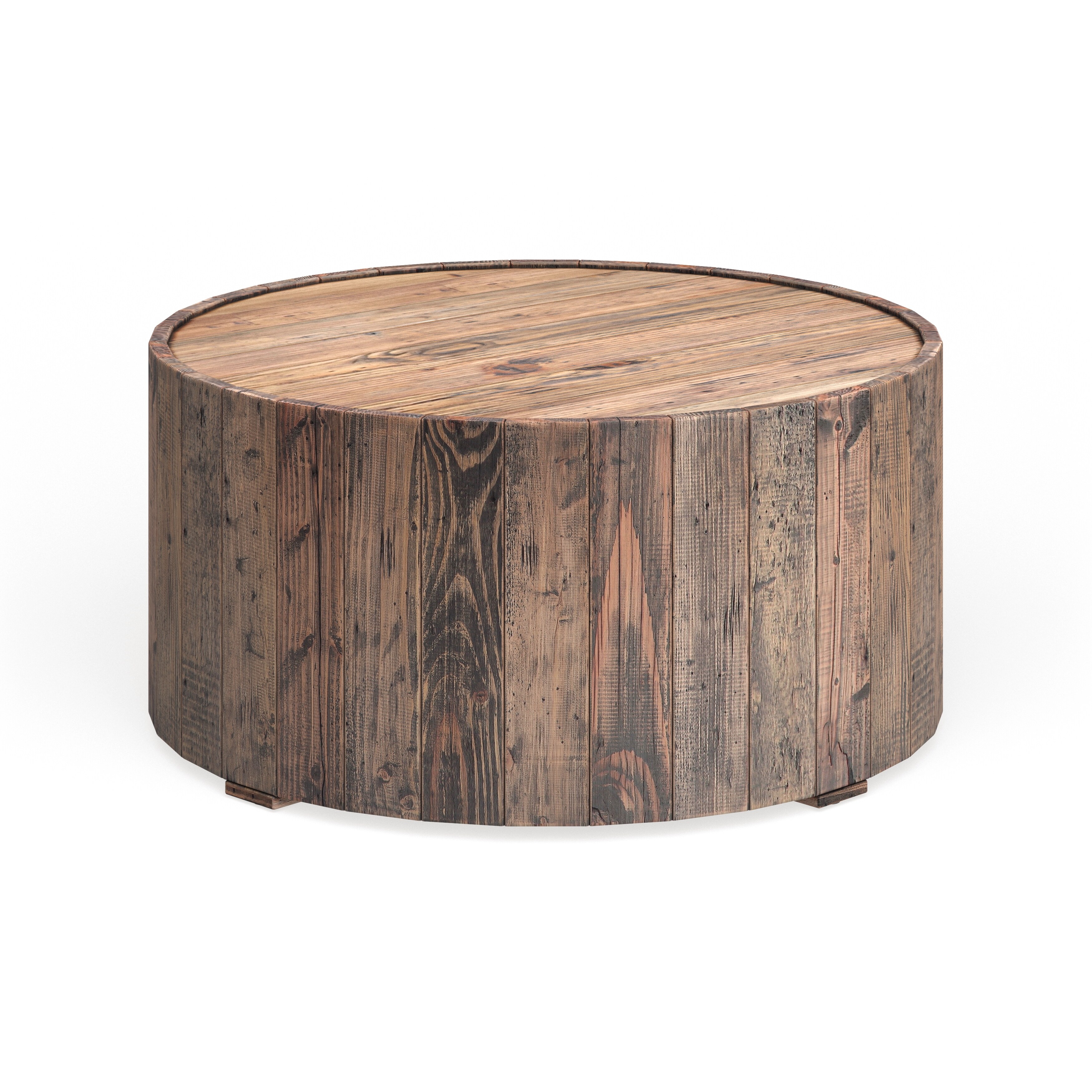 Carbon Loft Horace Rustic Reclaimed Pine Round Coffee Table With Casters Overstock 21507908