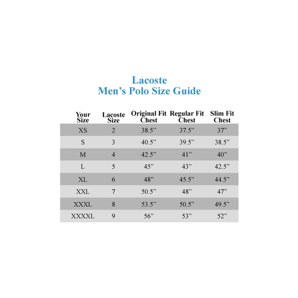 lacoste polo men's size chart
