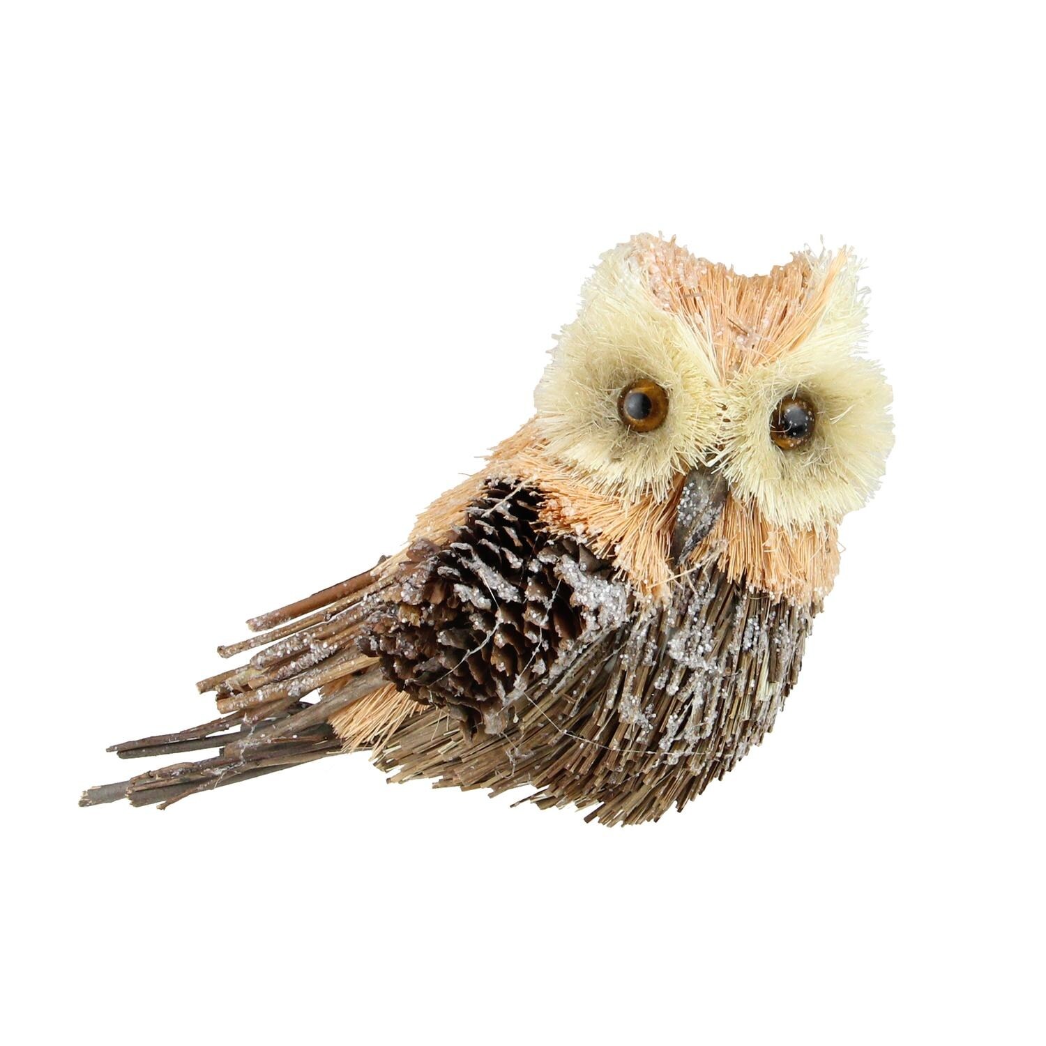 6 Glitter Frosted Sisal And Pine Cone Brown Owl Christmas Figure N A