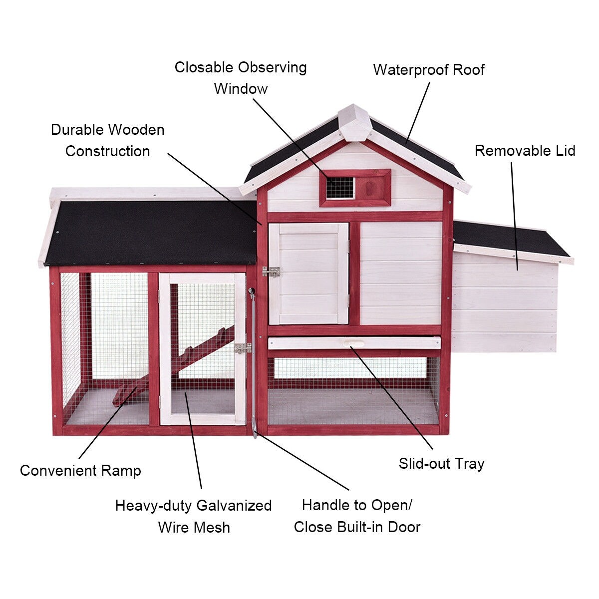 Gymax 60 Auburn And White Rabbit Bunny Hutch House With Black Linoleum Roof Wrun As Pic