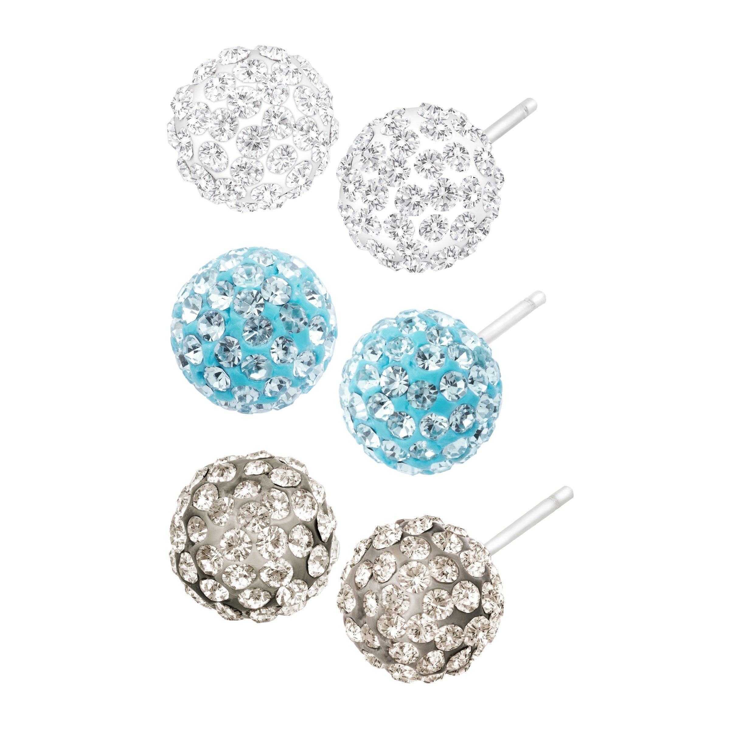 Crystaluxe Set Of 3 Ball Stud Earrings With Swarovski Crystals Crystaluxe Set Of 3 Ball Stud Earrings With Swarovski Crystals In Sterling Silver Blue On Free Shipping Orders Over 45