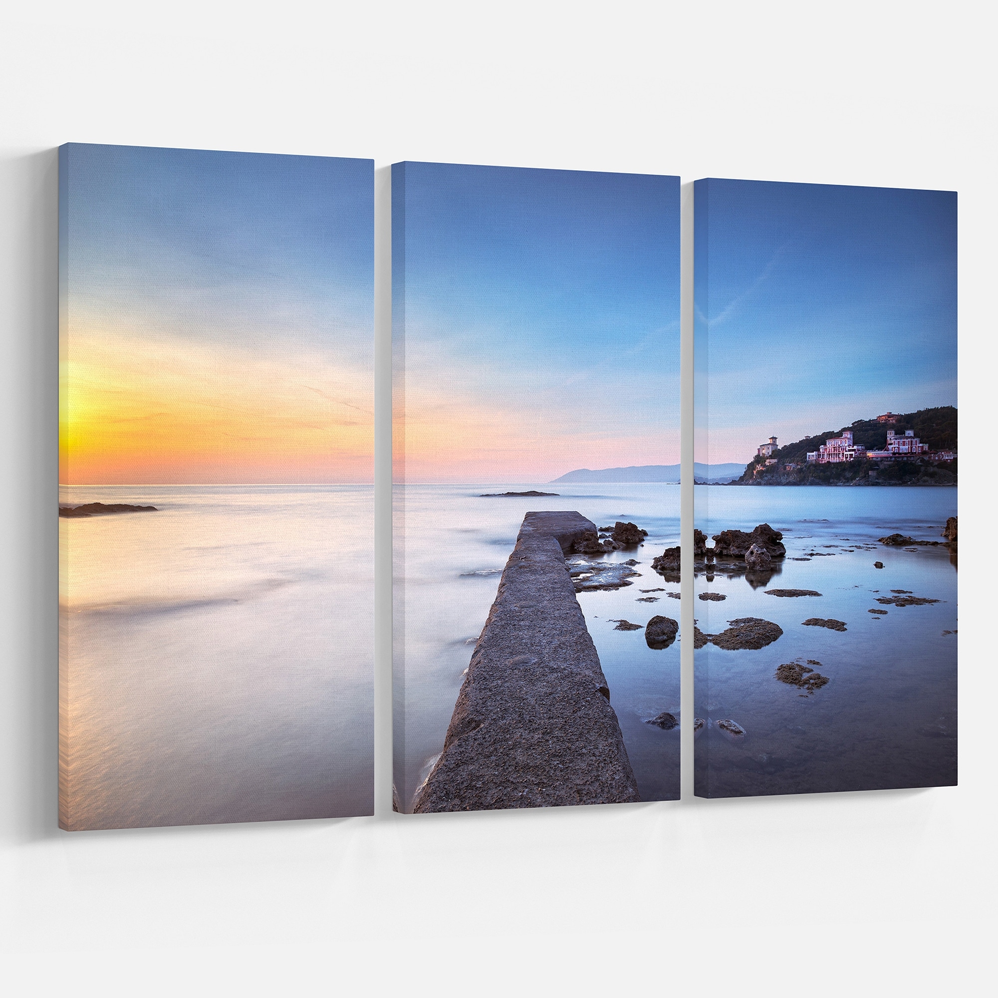 Designart Castiglioncello Bay Concrete Pier Seascape Canvas Art Print 36x28 3 Panels On Sale Overstock 32979381