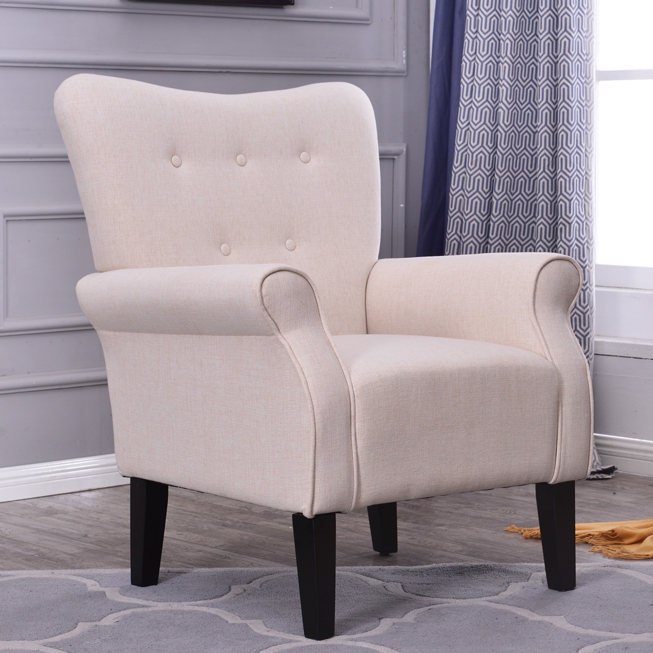 Shop belleze modern wingback accent chair armrest linen with high backrest beige free shipping today overstock com 17833255