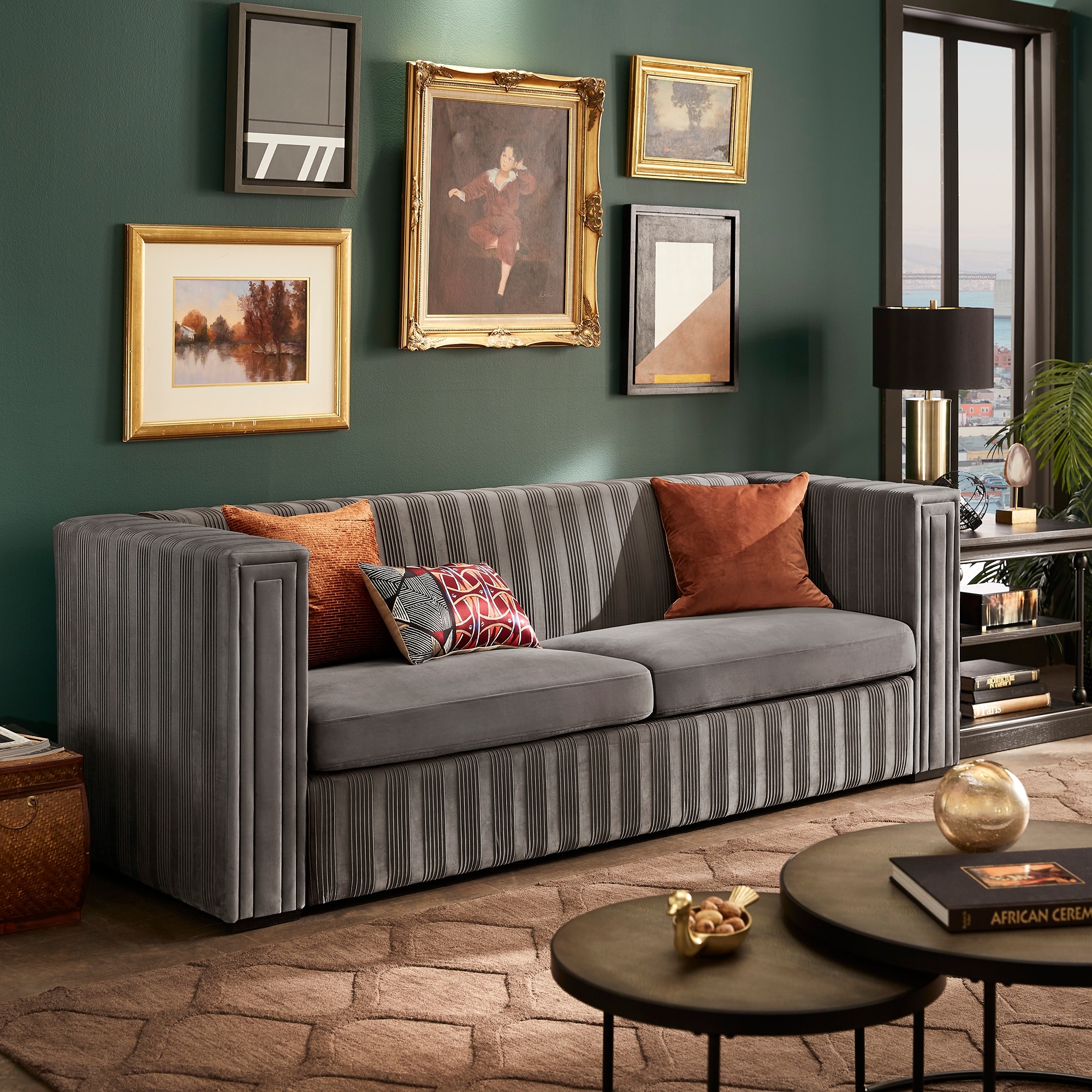 Sertori Dark Grey Velvet Pleated Sofa By Inspire Q Modern Overstock 31581415
